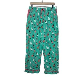 Brainy Llama Turquoise Flannel Pajama Bottoms, Large, Cozy Autumn Fall Snuggling